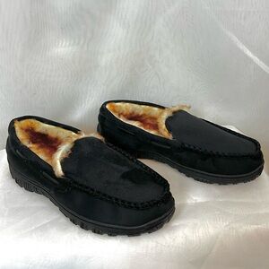 New Mens Faux Fur Lined Suede Hard Sole Slippers / Sz 7